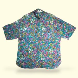 Vintage Y2K Revival Colorful Geometric Man’s Fashion Silk Button Up